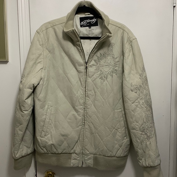 ED HARDY unisex Genuine Leather Embroidered Jacket - Picture 1 of 14